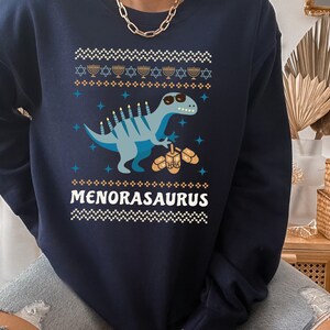 Menorasaurus Hanukkah Sweater, Hanukkah Gift, Hanukkah Sweatshirt, חנוכה חולצה קצרה, Happy Hanukkah, Jewish Sweater