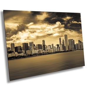 Downtown Chicago Skyline Sepia Tone Monochrome Black and White on Canvas