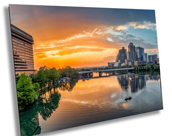 Austin Texas sunset downtown. Canvas, Photo print, Acrylic, Metal.