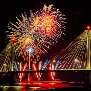 Alton Illinois Skyline, Alton Clark Bridge, Alton Fireworks, get a 3 panel print now