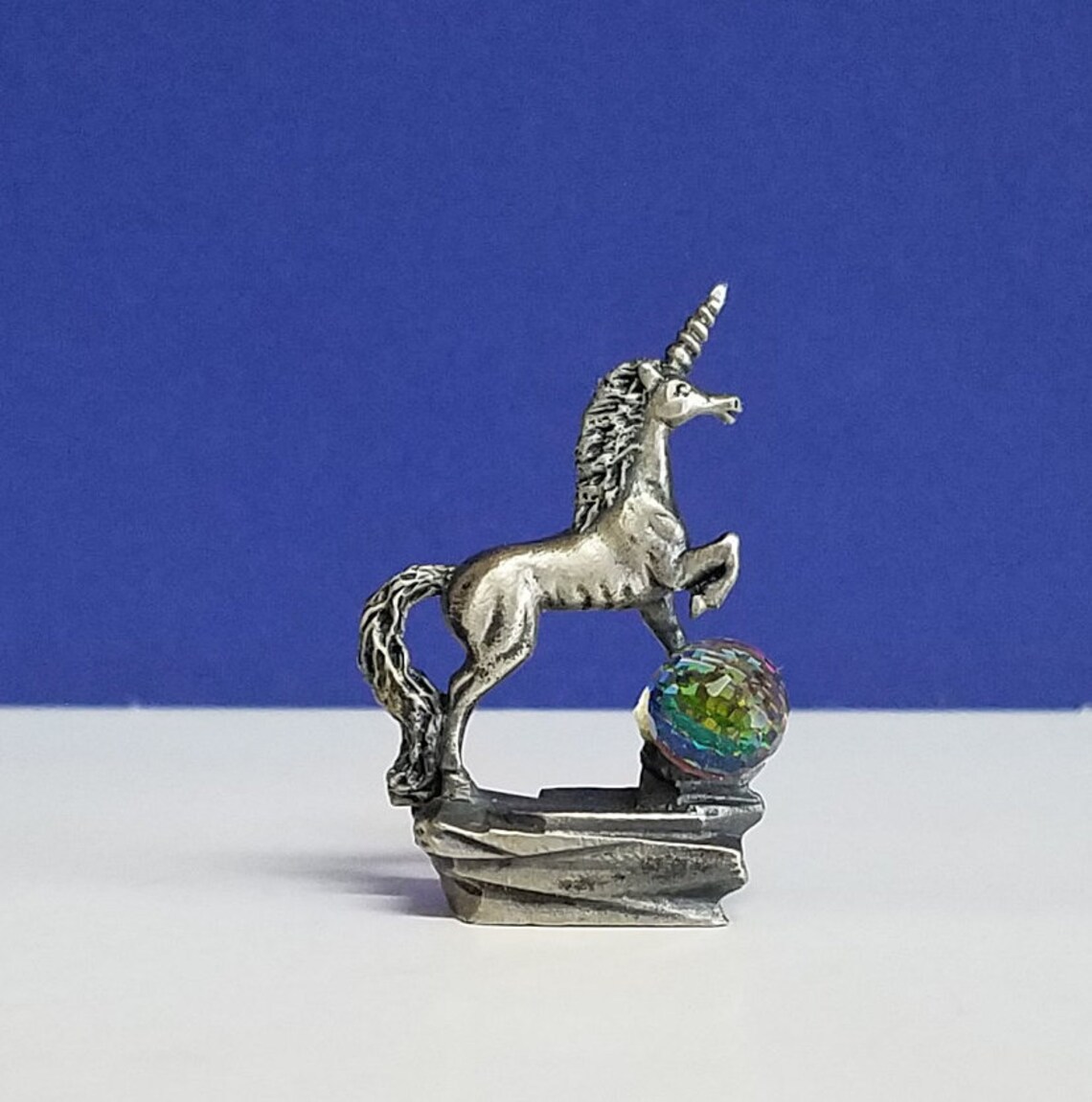 Vintage WAPW Pewter Unicorn Figurine With Crystal Ball Etsy