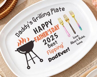 Personalized Happy Father’s Day BBQ Plastic Platter,Custom Daddy’s Grilling Plate With Name,Grill Master Dad Gift,Father's Day Gifts For Dad