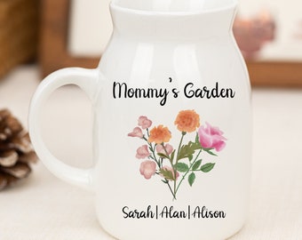 Mommy's Garden,Custom Family Birth Flower Vase with Name,Ceramic Flower Vase,Mother's Day Gifts,Gifts for Her,Birthday Gifts,Gifts for Her