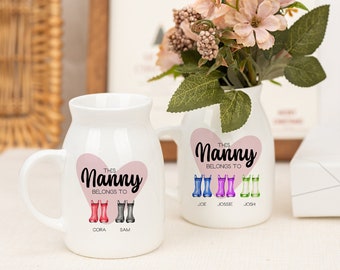 Personalised Mother's Day Flower Jug,Custom Flower Vase,Modern Mother Vase with Family Name, Gift For Grandma,Nana,Family Gift,Birthday Gift