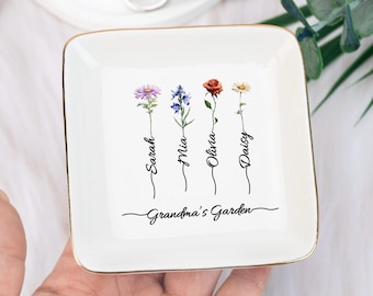 Portagioie Mom's Garden, portagioie personalizzato con fiori del mese di nascita della nonna e nome del nipote, regalo di compleanno per la nonna e la mamma