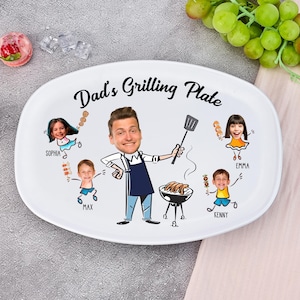 Custom Daddy&#39;s Grilling Plate,Custom Kids Face Grilling Plate For BBQ King,Father&#39;s Day Gift For Dad,Gift For Dad From Kids,Daddy Gift