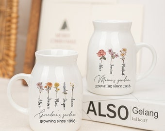 Personalized Mother Vase with Birth Flower,Nanny's Jug,Grandma Vase,Mother's Day Gifts,Nanny Gifts,Gifts for Her,Vase Mug,Birthday Gifts