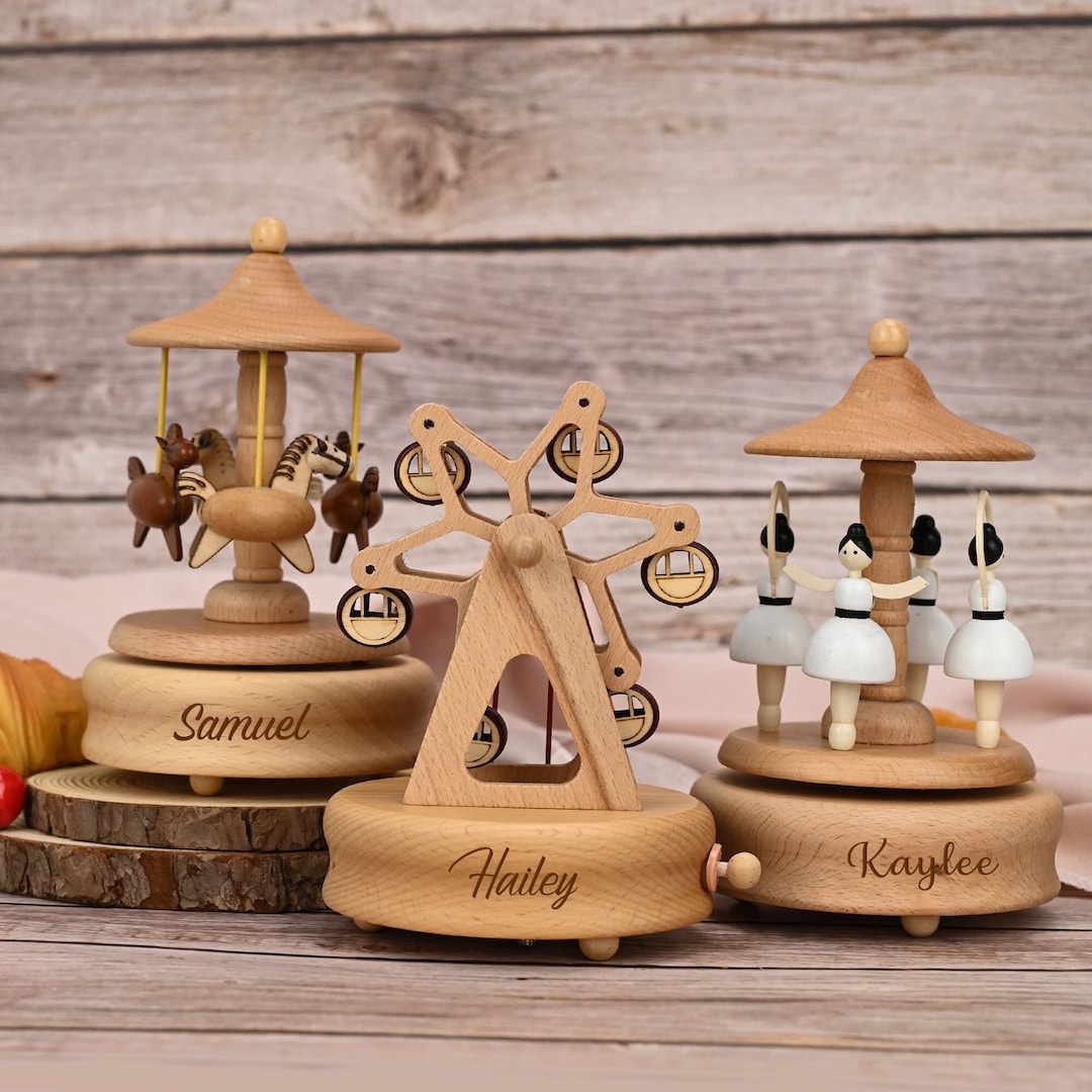 Custom Wooden Handmade Music Box, Wooden Horse Musical Carousel