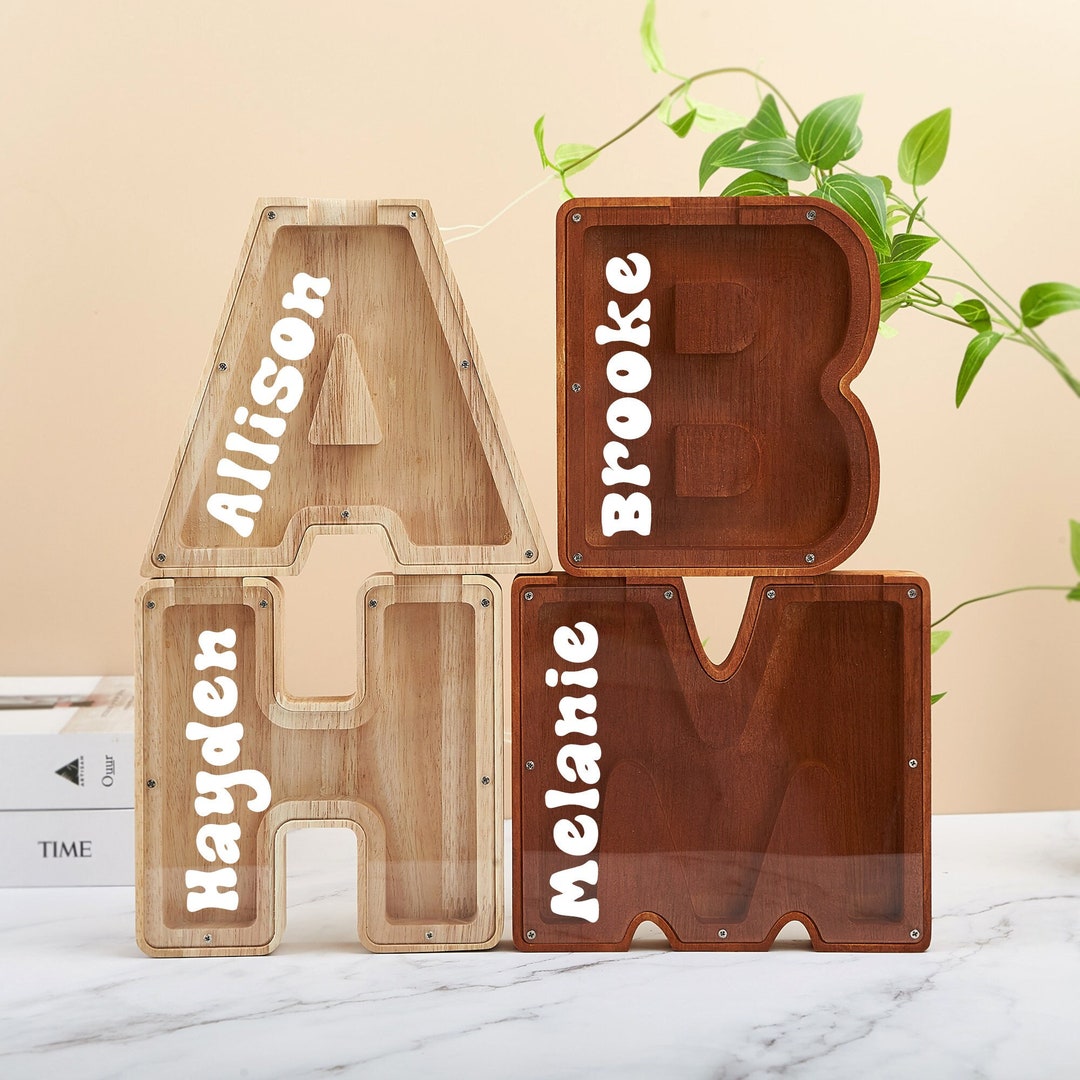 Personalized Initial Piggy Bank With Name,wooden Letter Piggy Bank