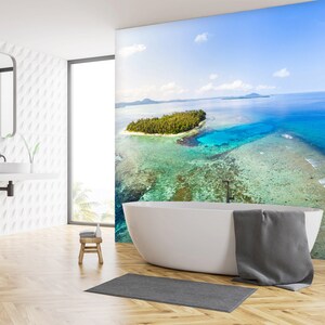 3D Sea Love Island Bagno L1836 Carta da parati commerciale rimovibile Carta da parati autoadesiva Peel & Stick Wallpaper Wallpaper Mural aJSTOREArt