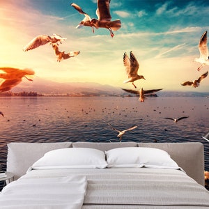 3D Sea Birds Animal L211 Removable Wallpaper Self Adhesive Wallpaper Extra Large Peel & Stick Wallpaper Wallpaper Mural AJSTOREArt
