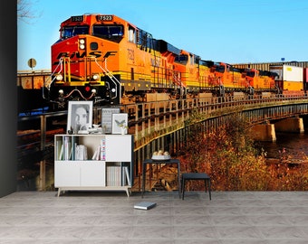 3D Freight Train Transport L989 Removable Wallpaper Self Adhesive Wallpaper Extra Large Peel & Stick Wallpaper Wallpaper Mural AJSTOREArt