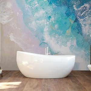 3D Abstrakt Blau Meer Strand Badezimmer L2180 kommerzielle abnehmbare Tapete Selbstklebende Tapete Peel & Stick Tapete Wandbild AJSTOREArt