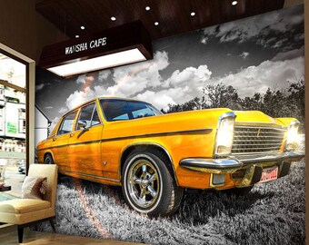 3D Bright Yellow Retro Car Transport L560 Removable Wallpaper Self Adhesive Wallpaper Peel & Stick Wallpaper Wallpaper Mural AJSTOREArt
