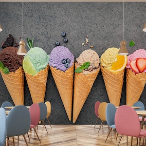 3D colorato gelato L17032 carta da parati commerciale rimovibile carta da parati autoadesiva carta da parati Peel & Stick carta da parati murale AJSTOREArt