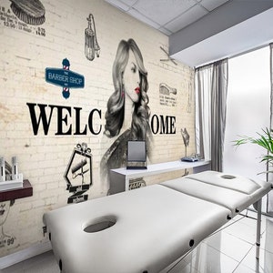 3D Glamour Haircut Salon L2072 Carta da parati commerciale rimovibile Carta da parati autoadesiva Peel & Stick Wallpaper Wallpaper Mural AJSTOREArt