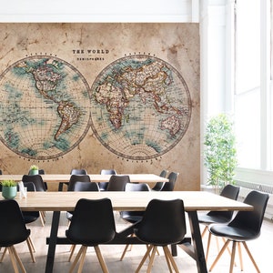 3D Retro World Map Office L1307 Komercyjna tapeta usuwalna Tapeta samoprzylepna Tapeta samoprzylepna Tapeta AJSTOREArt