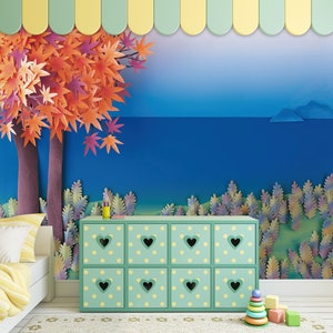 3D Cartoon Herfst Esdoorn Bladeren L10170 Verwijderbare Wallpaper Zelfklevend Behang Extra Grote Peel & Stick Wallpaper Muurschildering AJSTOREArt