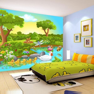 3D Cartoon Lente Dieren L10297 Verwijderbaar Behang Zelfklevend Behang Extra Grote Peel & Stick Wallpaper Muurschildering AJSTOREArt
