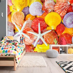 3D Brightly Colored Shells L7910 Removable Wallpaper Self Adhesive Wallpaper Extra Large Peel & Stick Wallpaper Wallpaper Mural AJSTOREArt