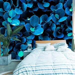 3D Premium Blue Leaves L7551 Carta da parati rimovibile Carta da parati autoadesiva Carta da parati Extra Large Peel & Stick Wallpaper Wallpaper Mural AJSTOREArt