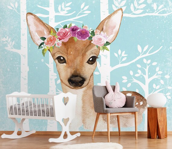 3D Delicate Cartoon Deer Animal S4810 Removable Wallpaper Self - Etsy Canada 3D Delicate Cartoon Deer Animal S4810 Removable Wallpaper Self - Etsy Canada