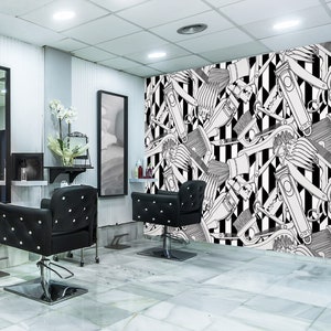 3D Schwarz Weiß Kunst L15421 Haarschnitt Salon Barber Shop kommerzielle abnehmbare Tapete selbstklebend Peel & Stick Tapete Wandbild AJSTOREArt
