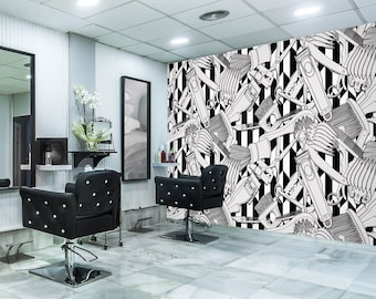 3D Black White Art L15421 Hair Cut Salon Barber Shop Commercial Removable Wallpaper Self Adhesive Peel & Stick Wallpaper Mural AJSTOREArt