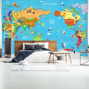 3d bonito mapa do mundo design quarto l2842 comercial removível papel de parede auto adesivo peel & stick mural ajstoreart