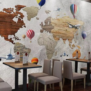 Mapa mundi de madeira 3d l18940 papel de parede removível papel de parede autoadesivo extra grande casca e bastão papel de parede mural ajstoreart
