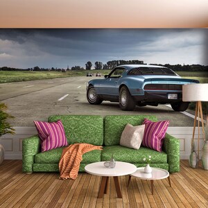3D Glamour Retro Blu Trasporto Auto L568 Carta da parati rimovibile Carta da parati autoadesiva Peel & Stick Wallpaper Wallpaper Mural AJSTOREArt