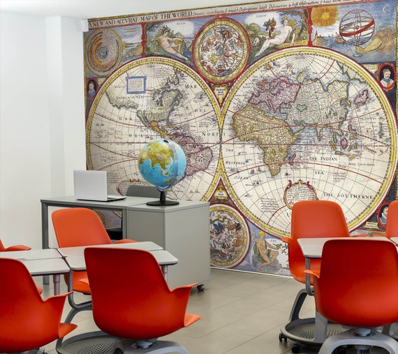 3D Globe World Map L1396 Commercial Removable Wallpaper Self - Etsy 3D Globe World Map L1396 Commercial Removable Wallpaper Self - Etsy