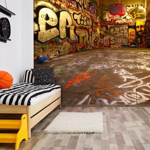 3D Graffiti Glamour Style Camera da letto L2888 Carta da parati commerciale rimovibile Carta da parati autoadesiva Peel & Stick Wallpaper Mural AJSTOREArt