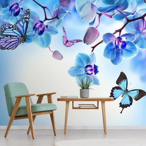 3D Blume Blau Phalaenopsis L208 abnehmbare Tapete Selbstklebende Tapete extra groß Peel & Stick Tapete Tapete Wandbild AJSTOREArt