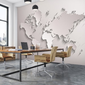 3D Prosta Biała Mapa Świata L10762 Zdejmowana Tapeta Samoprzylepna Tapeta Bardzo Duża Tapeta Peel & Stick Tapeta Mural AJSTOREArt