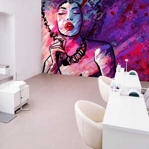 3D Glamour Donna Olio Pittura Salon L1645 Commerciale Carta da parati rimovibile Carta da parati autoadesiva Peel & Stick Wallpaper Mural AJSTOREArt