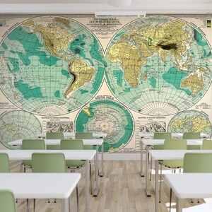 Mapa mundi abrangente 3D L1218 Papel de parede removível comercial Papel de parede autoadesivo Peel & Stick Mural AJSTOREArt