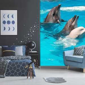 3D Speciale Delfino Bianco L8811 Animale Carta da parati rimovibile Carta da parati autoadesiva Peel & Stick Wallpaper Wallpaper Mural AJSTOREArt