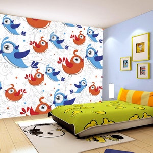 3D leuke cartoon vogels L10562 verwijderbare wallpaper zelfklevende wallpaper extra grote peel & stick wallpaper muurschildering AJSTOREArt