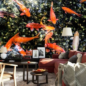 3D Summer Koi Animal L8640 Removable Wallpaper Self Adhesive Wallpaper Extra Large Peel & Stick Wallpaper Wallpaper Mural AJSTOREArt