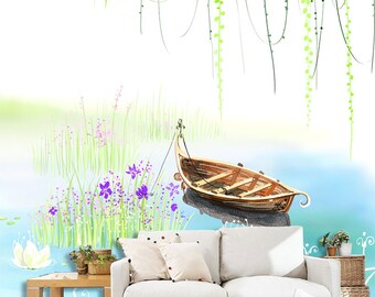 3D Spring Boat Transport L11196 Removable Wallpaper Self Adhesive Wallpaper Extra Large Peel & Stick Wallpaper Wallpaper Mural AJSTOREArt