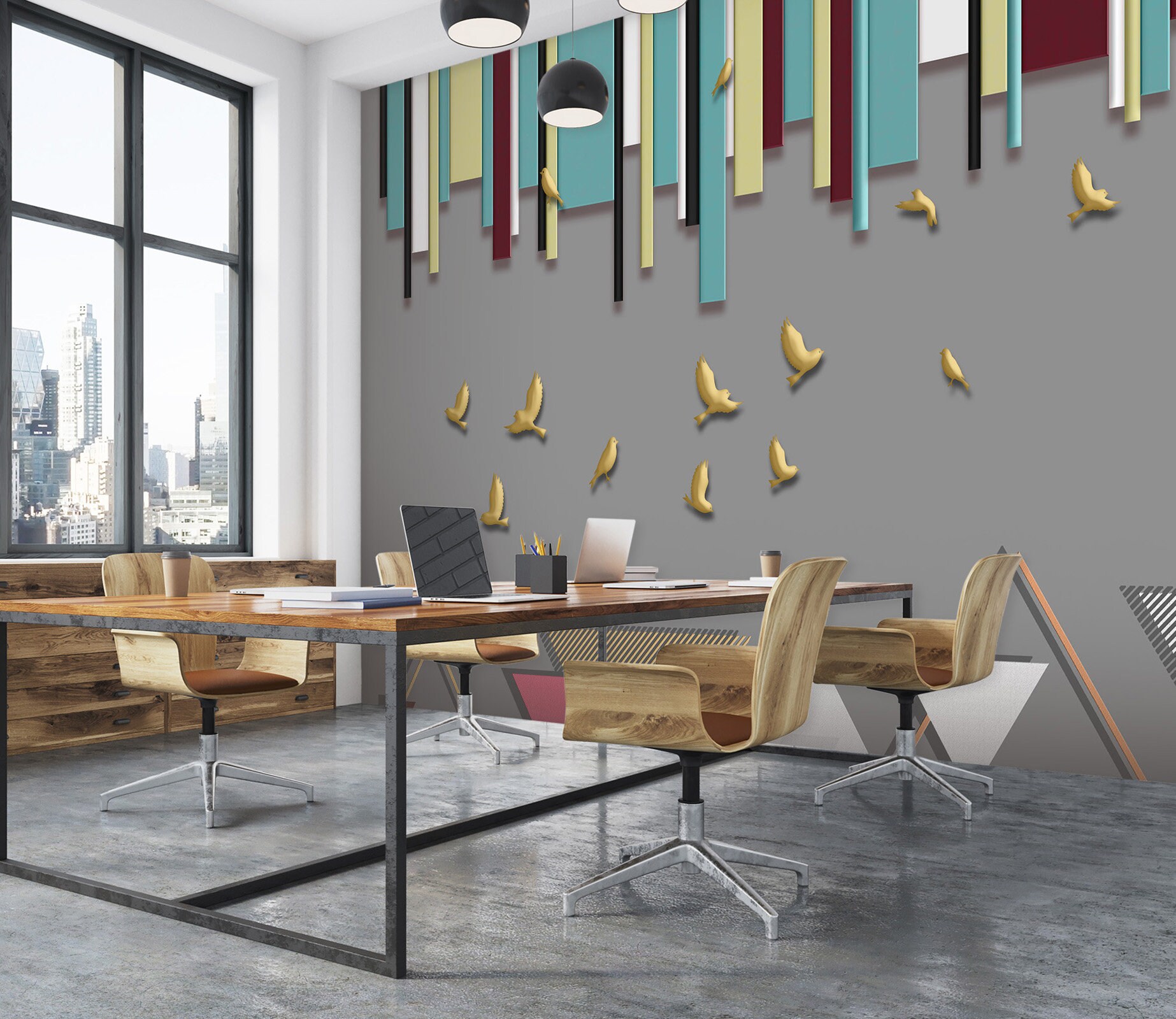 3D Carved Golden Birds Office L1481 Commercial Removable