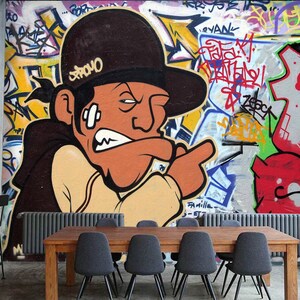 3D Graffiti Cartoon Style L10348 Verwijderbare Wallpaper Zelfklevend Behang Extra Large Peel & Stick Wallpaper Muurschildering AJSTOREArt