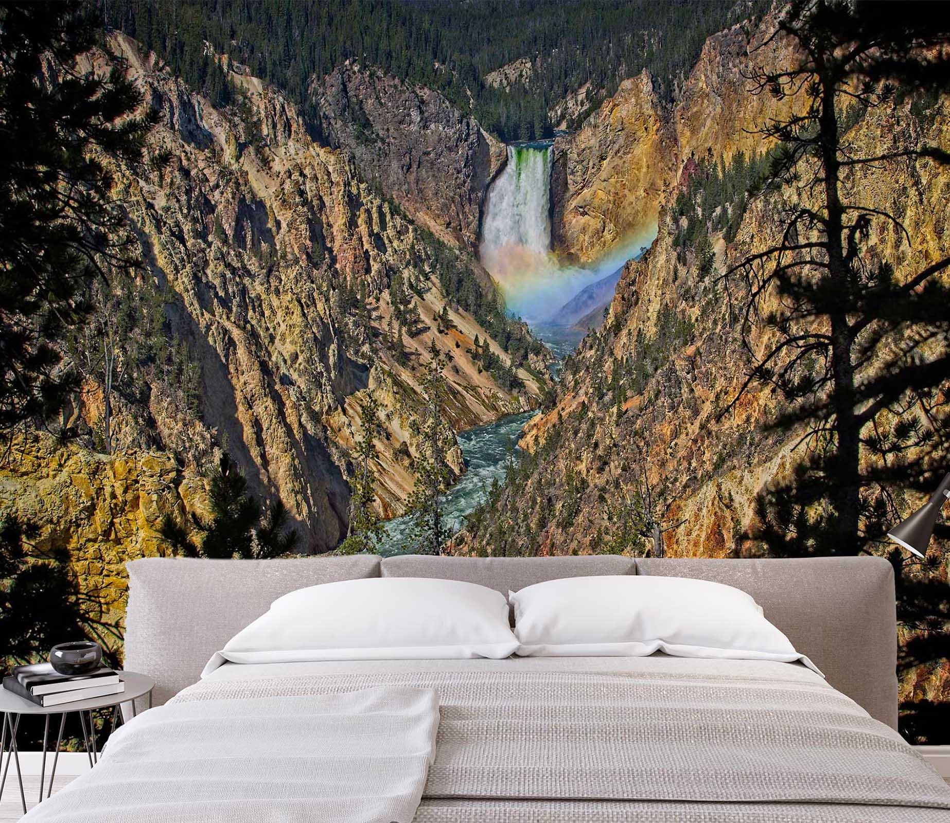 3D Mountain Rainbow Waterfall S4461 Removable Wallpaper Self - Etsy