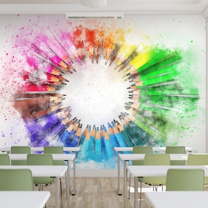 Matite colorate 3D L1401 Carta da parati commerciale rimovibile Carta da parati autoadesiva Peel & Stick Wallpaper Wallpaper Mural AJSTOREArt