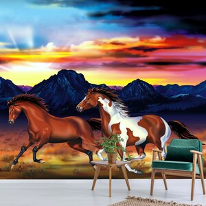 3D Cartoon Pferde Tier L260 abnehmbare Tapete selbstklebende Tapete extra groß Peel & Stick Tapete Tapete Wandbild AJSTOREArt