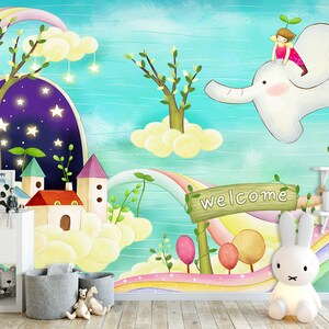 3D Cartoon Elefant Tier Kinderzimmer L2435 kommerzielle abnehmbare Tapete selbstklebend Tapete Peel & Stick Tapete Wandbild AJSTOREArt