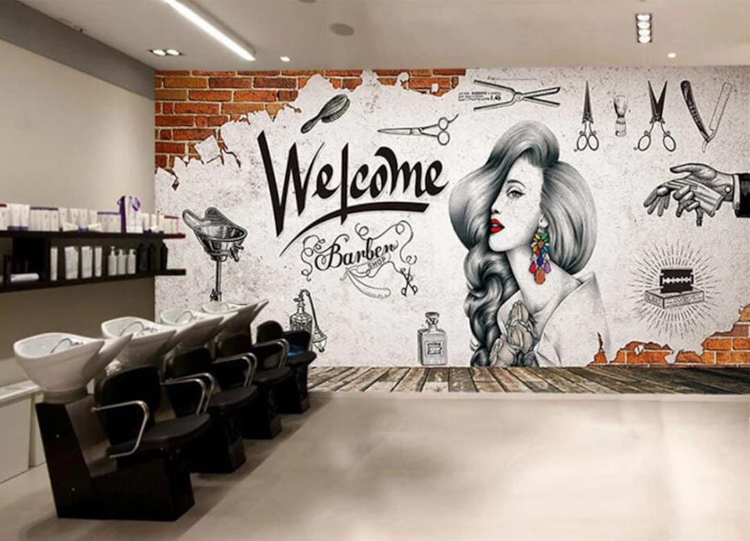3D Attractive Hairstyle Art Salon L2098 Commercial Removable Wallpaper ...