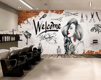 3D Attractive Hairstyle Art Salon L2098 Commercial Removable Wallpaper Self Adhesive Wallpaper Peel & Stick Wallpaper Mural AJSTOREArt