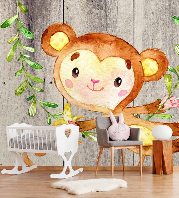 3D Cartoon Monkey Animal S4805 Removable Wallpaper Self - Etsy 3D Cartoon Monkey Animal S4805 Removable Wallpaper Self - Etsy